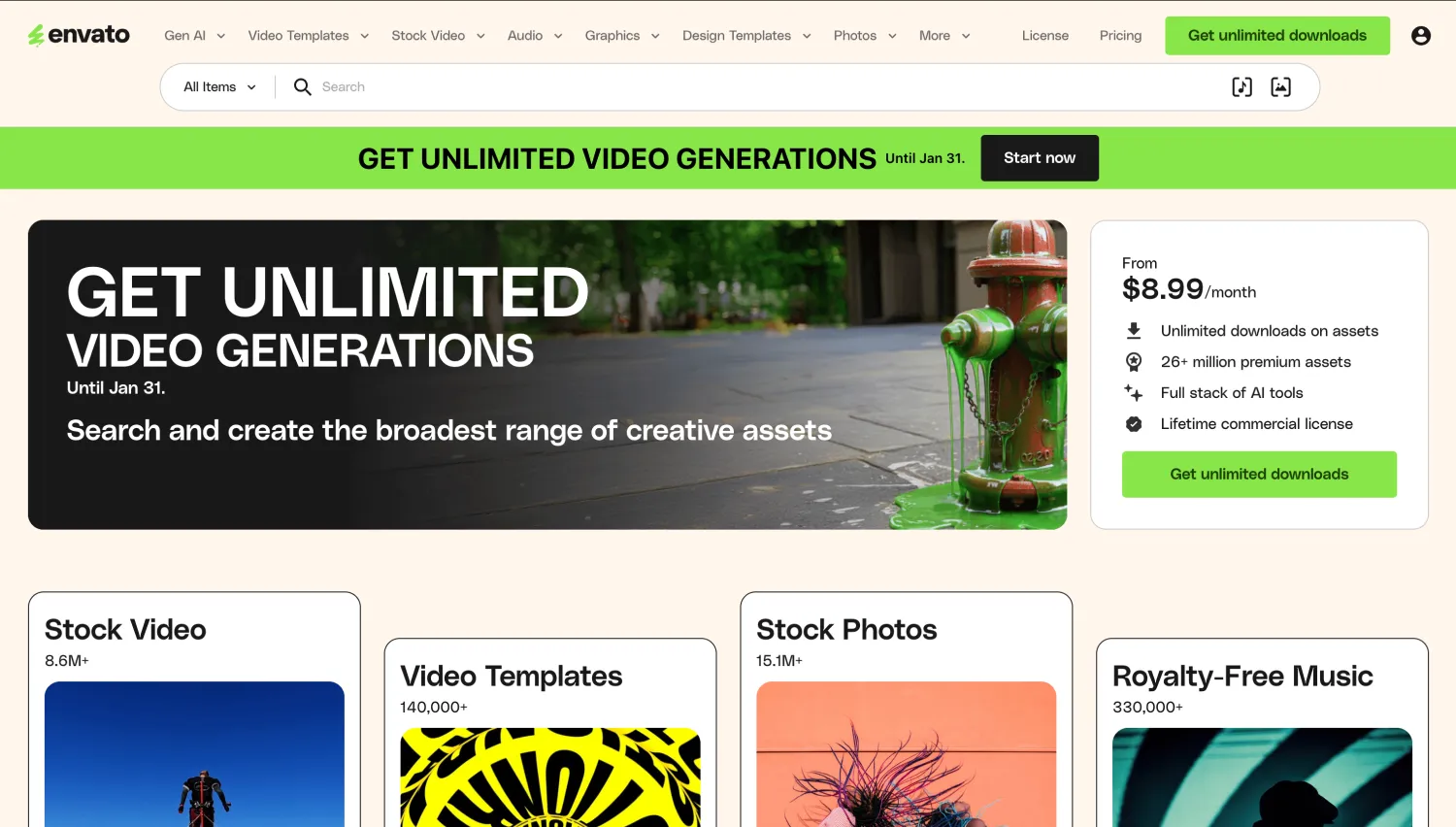 Homepage of Envato