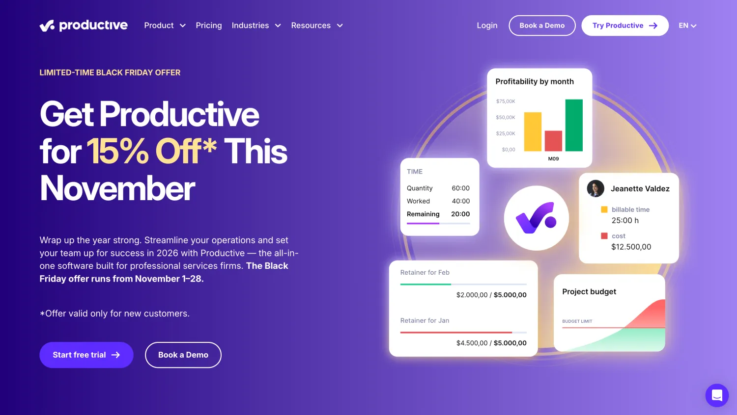 Homepage of Productive.io