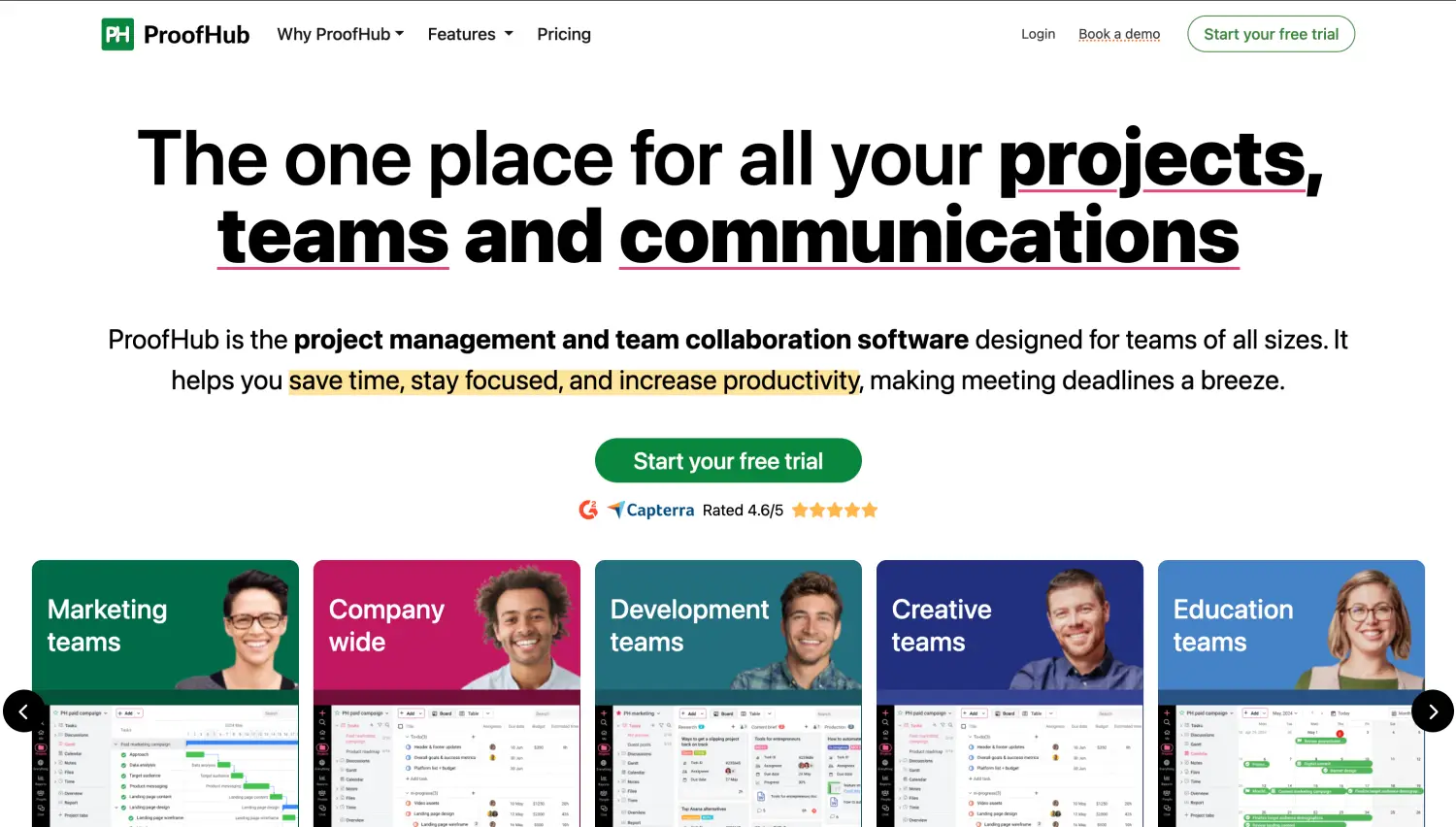 Homepage of ProofHub