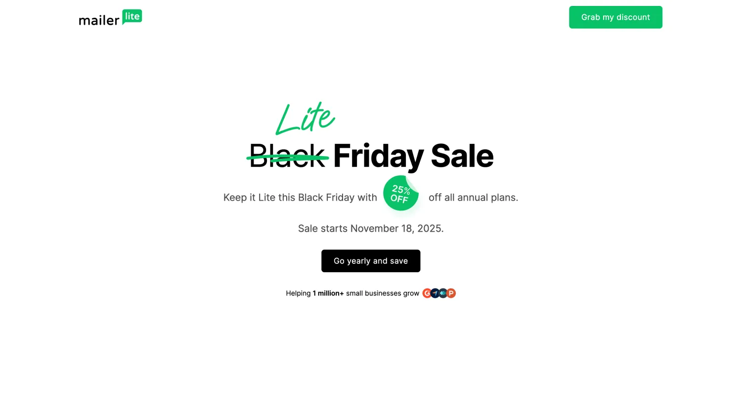 Homepage of MailerLite