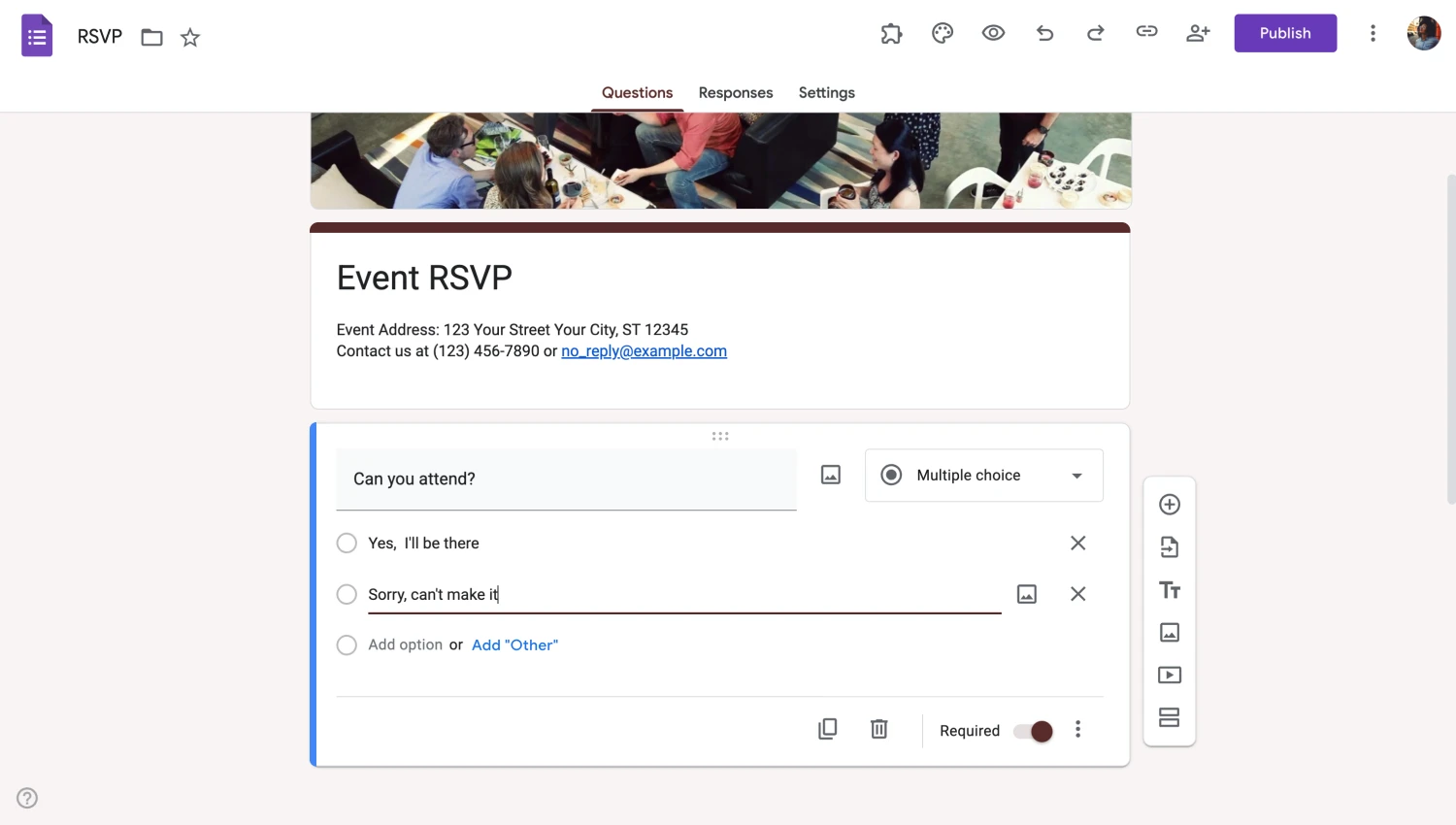 Workspace of Google Forms