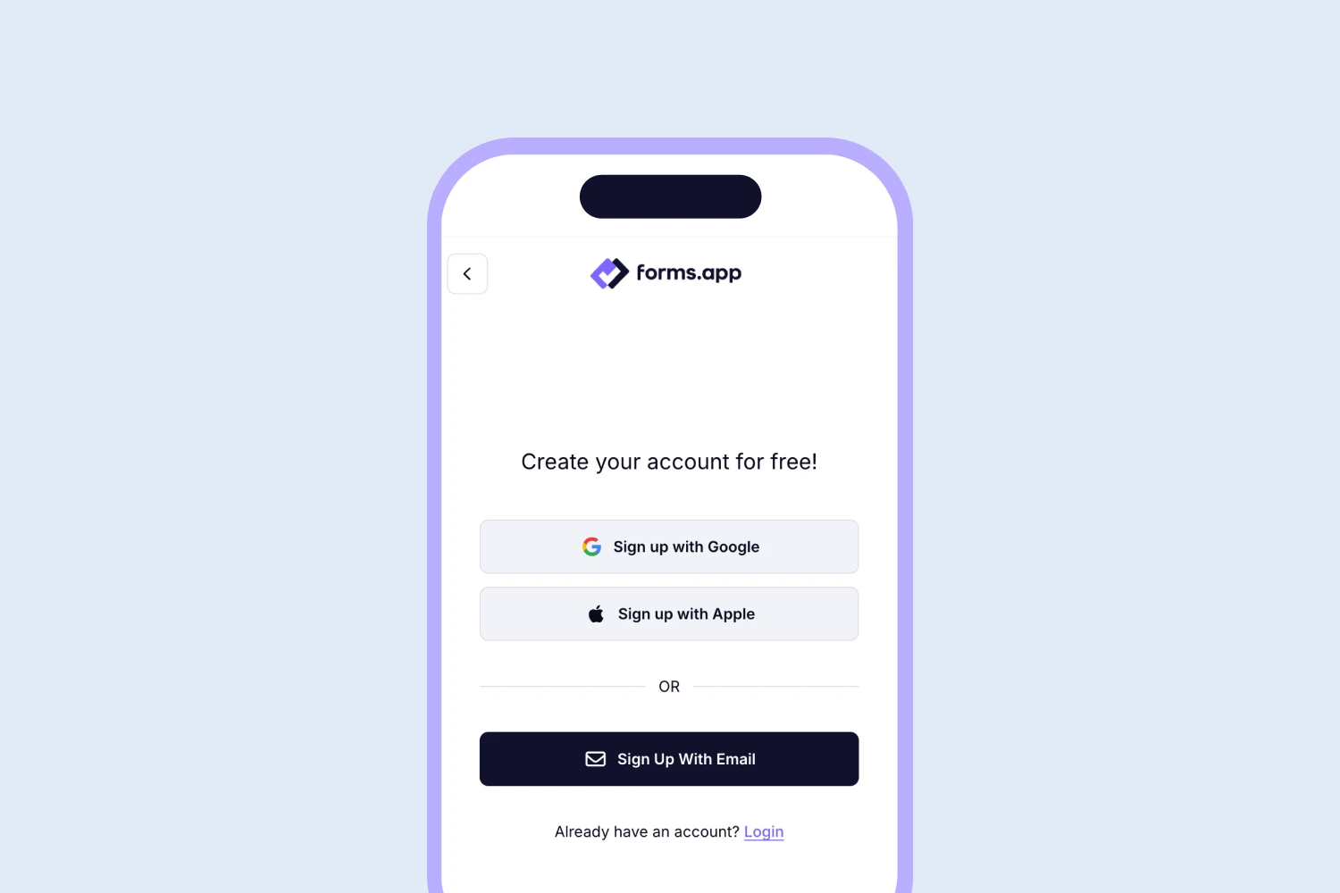forms.app hesabınıza kaydolun veya giriş yapın