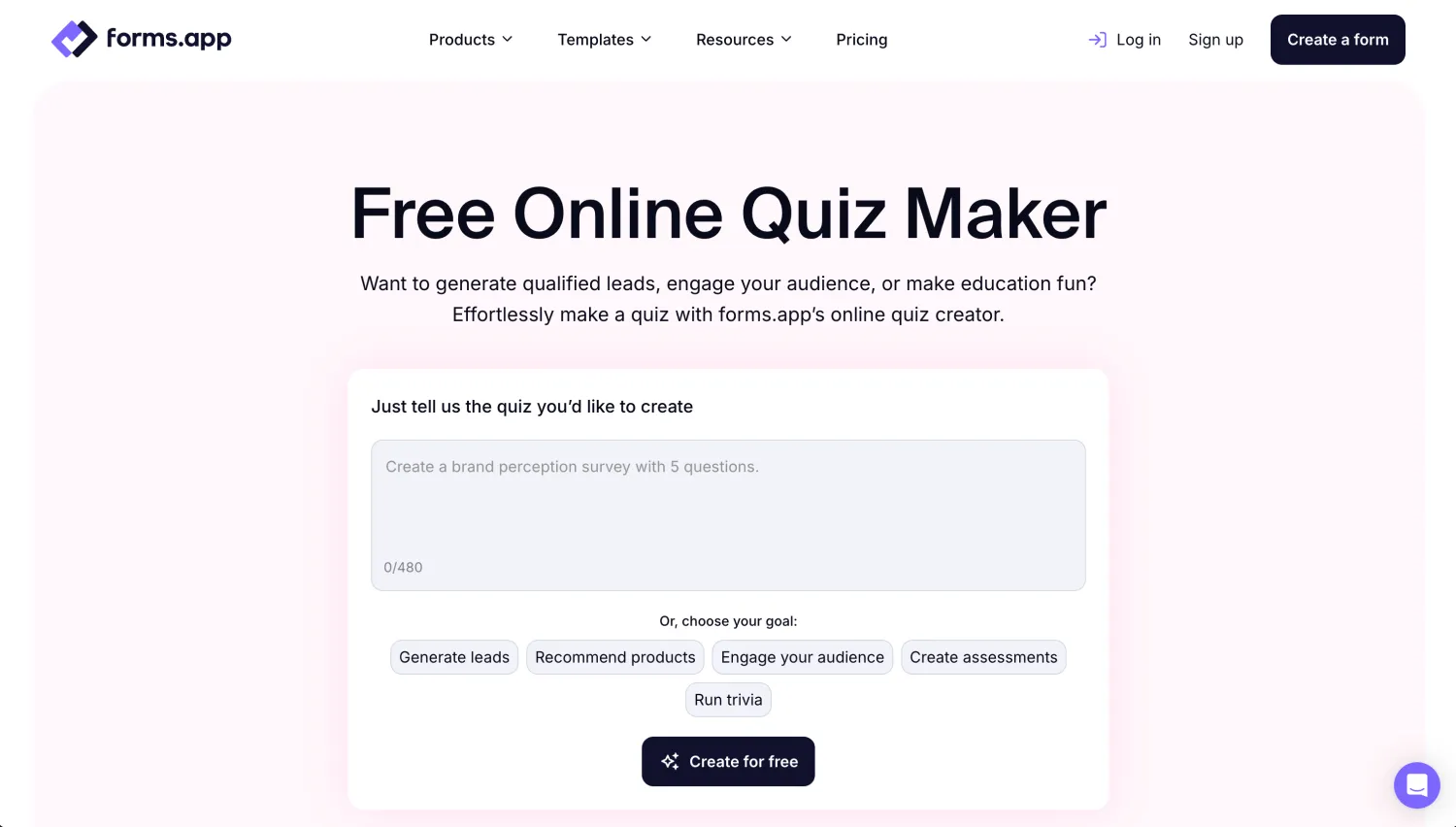 Homepage of forms.app