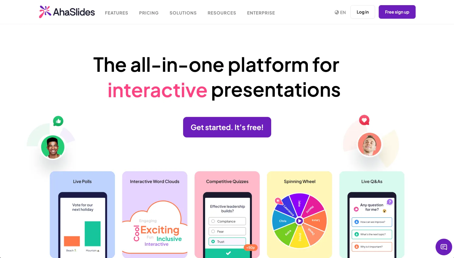 Homepage of AhaSlides