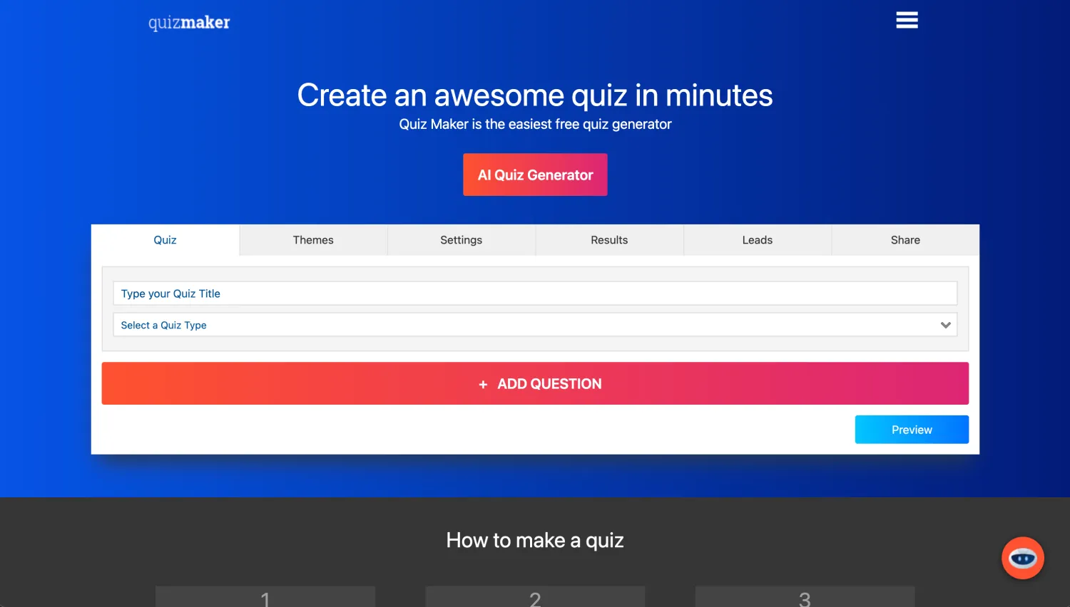 Homepage of QuizMaker