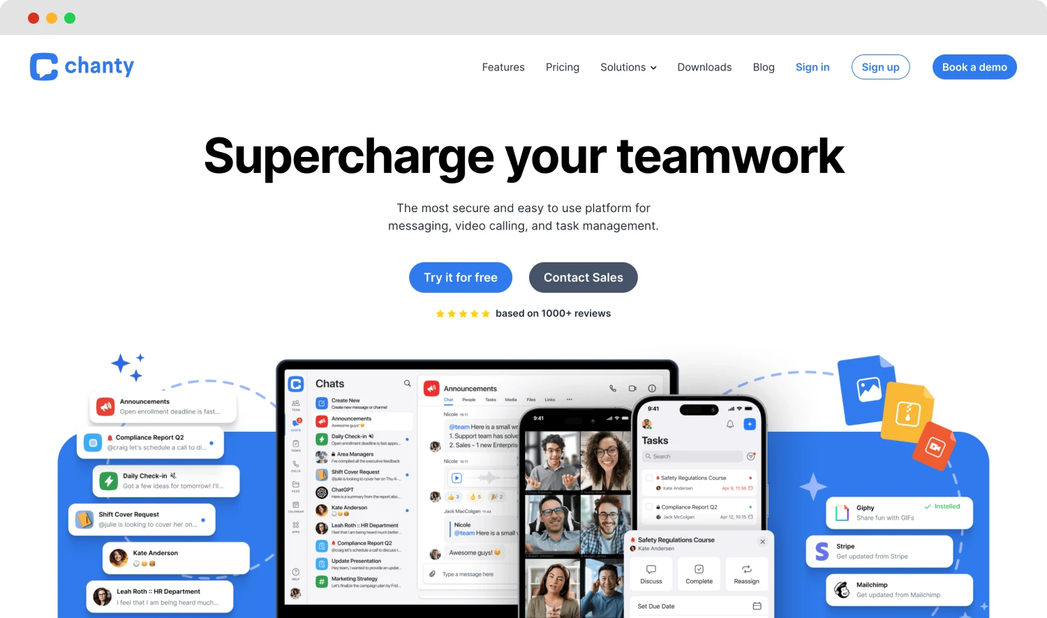 The homepage of Chanty