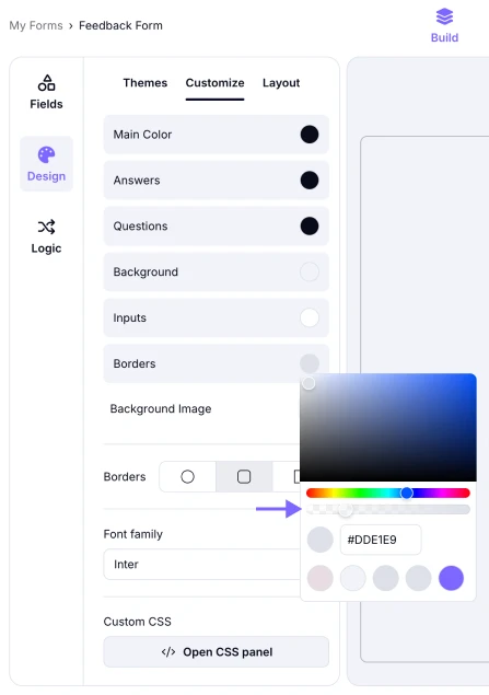 An image highlighting the area from which you can adjust your color’s transparency