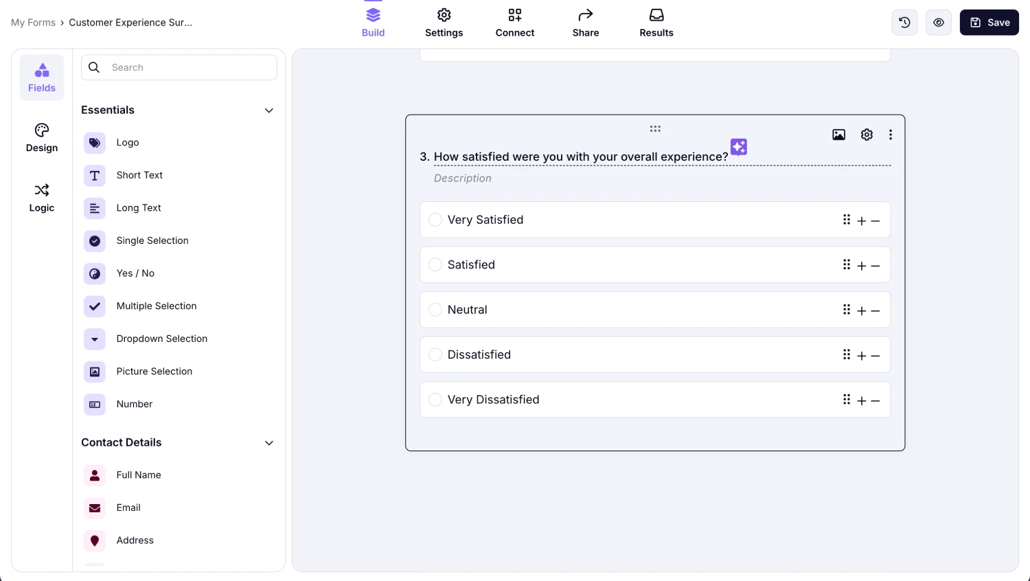 Add questions and fields