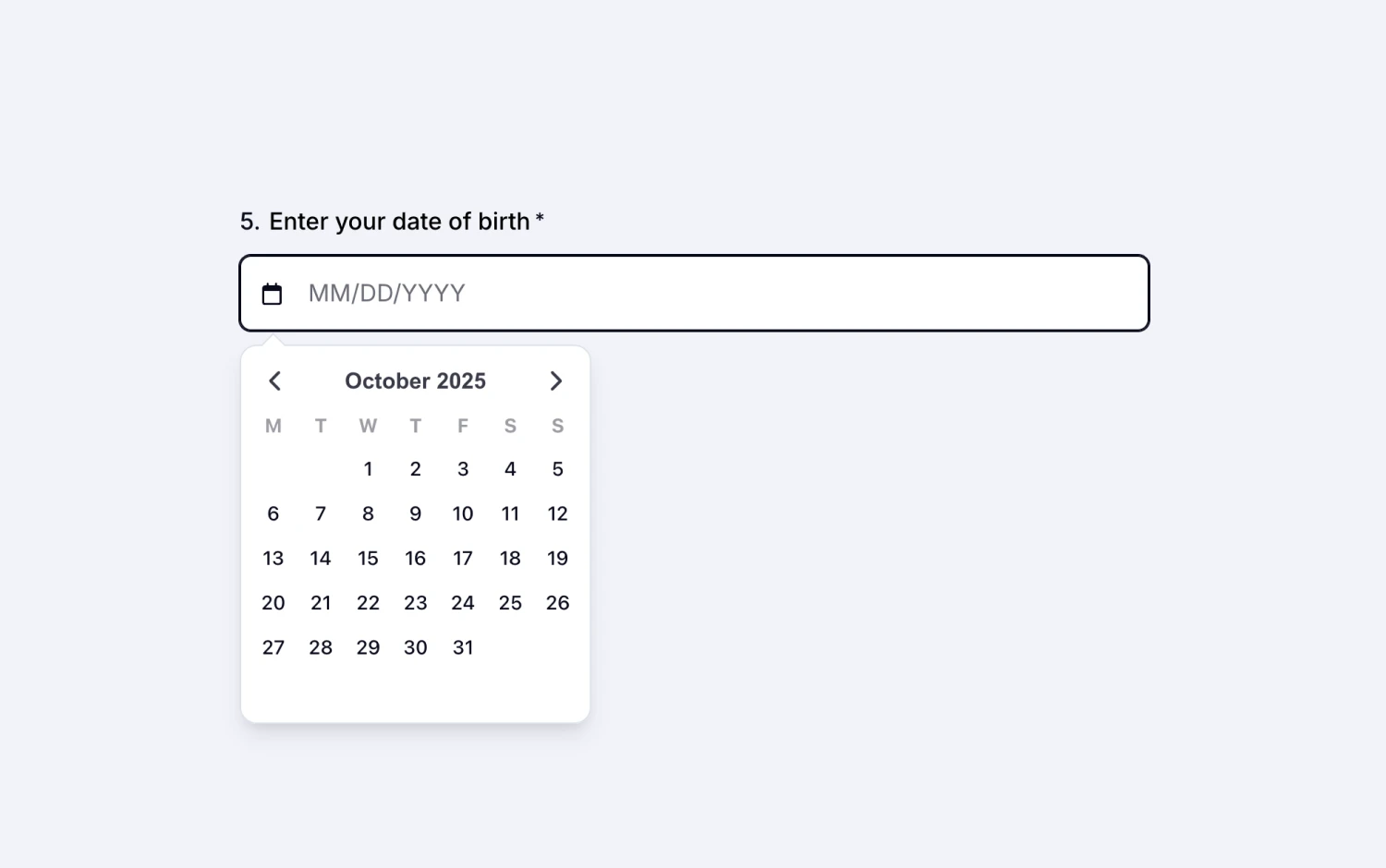 An image showing an example of the “Date field” question