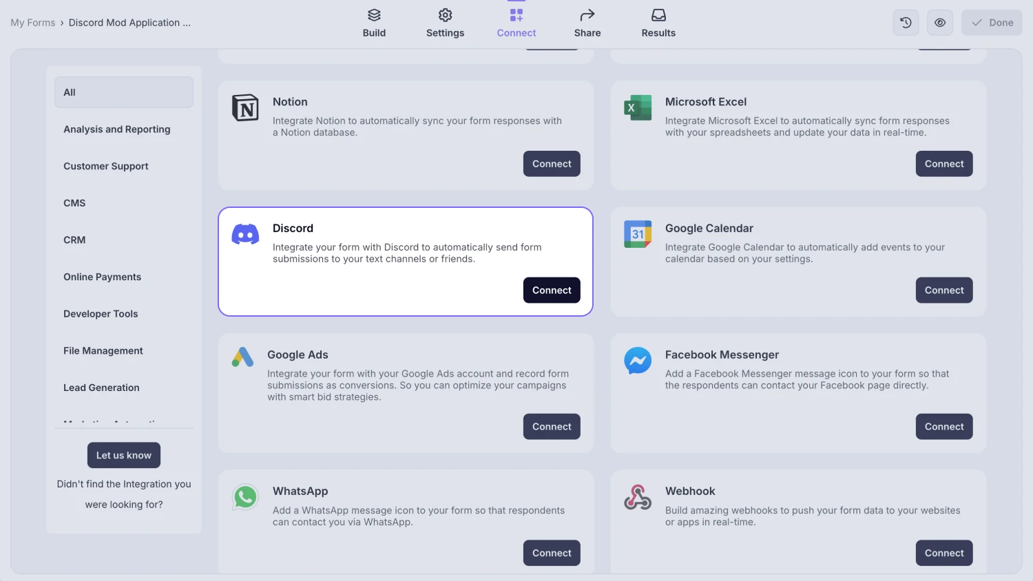 An image showing the “Discord integration” button, which you can easily find by accessing the “Connect” tab