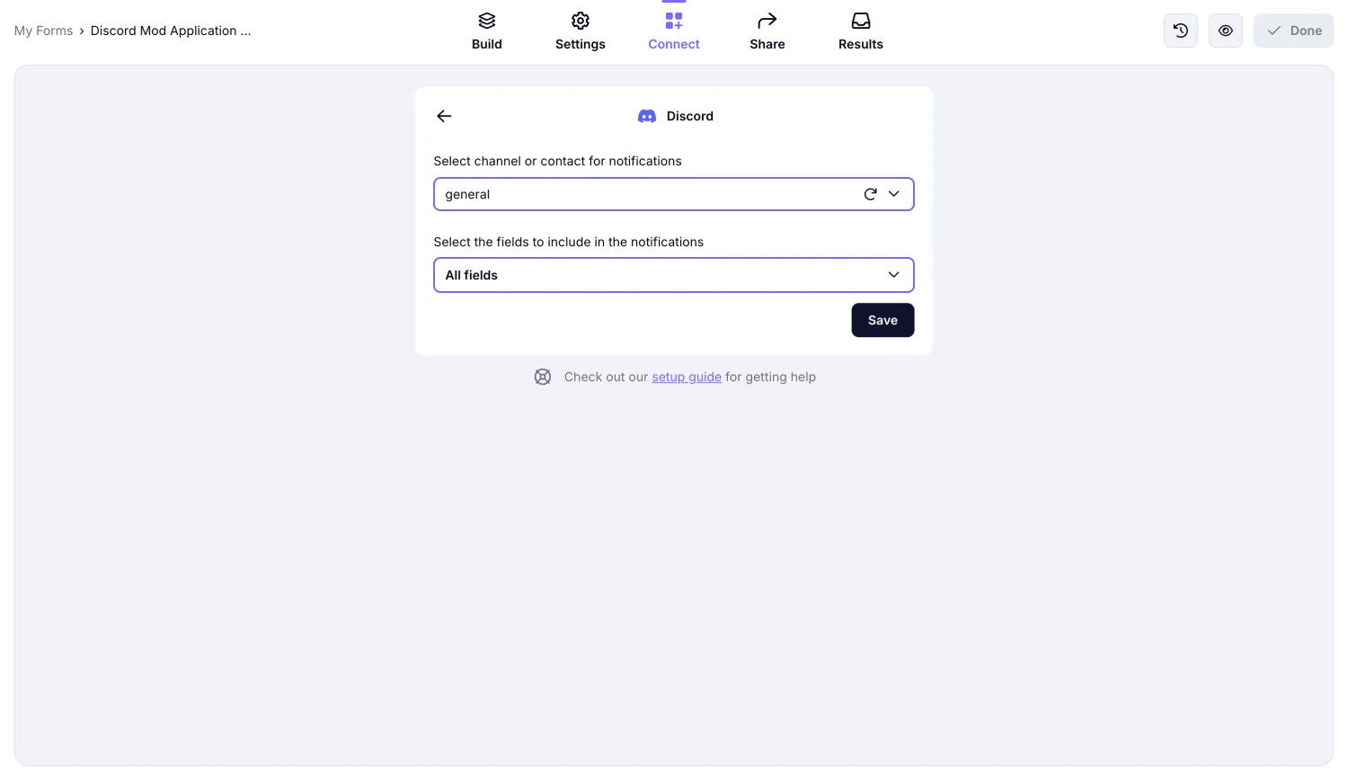 An image showing the pop-up where you will need to select a channel and form fields