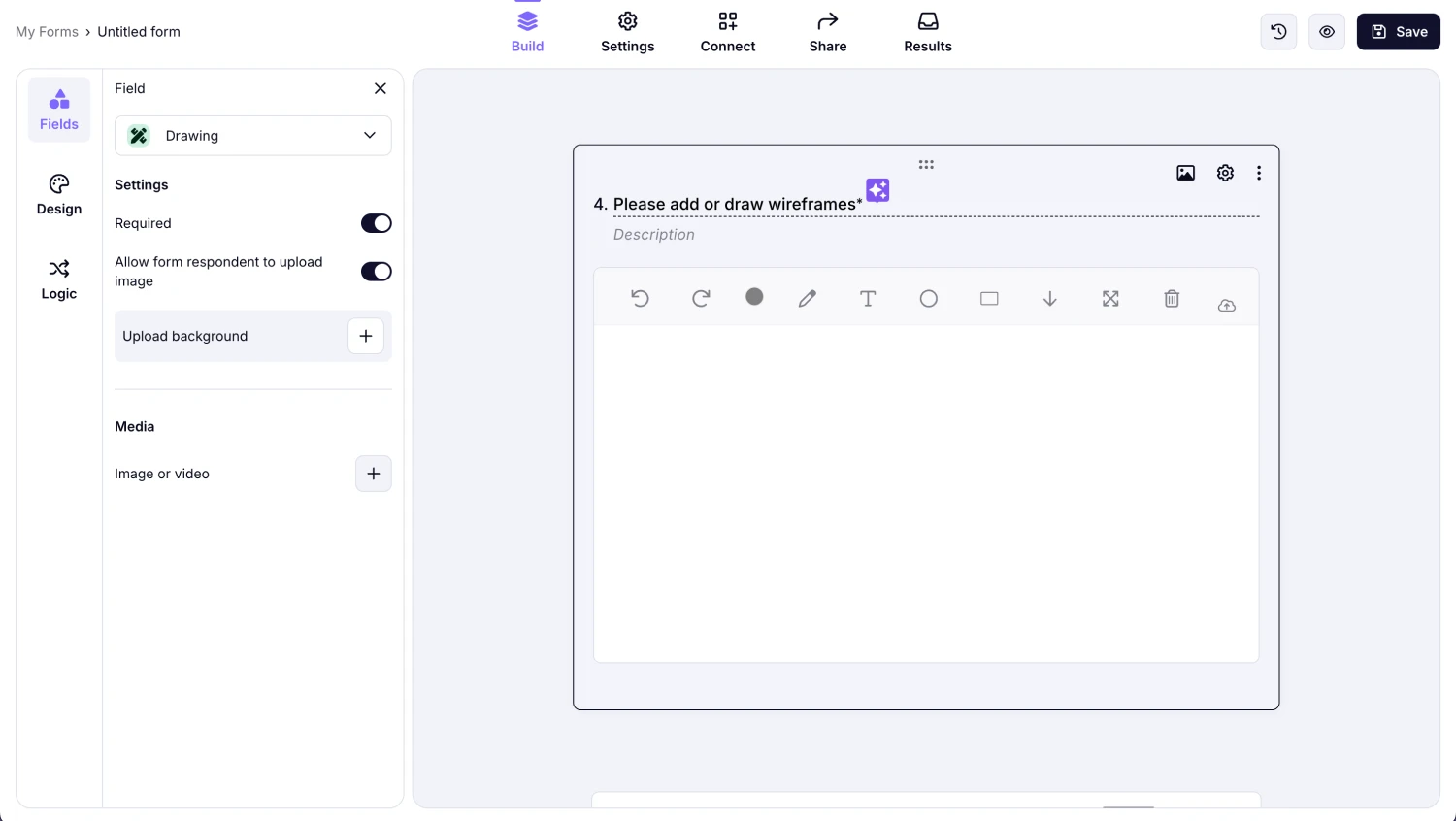 An image showing the field settings you can adjust once you add the “Drawing” field to your form