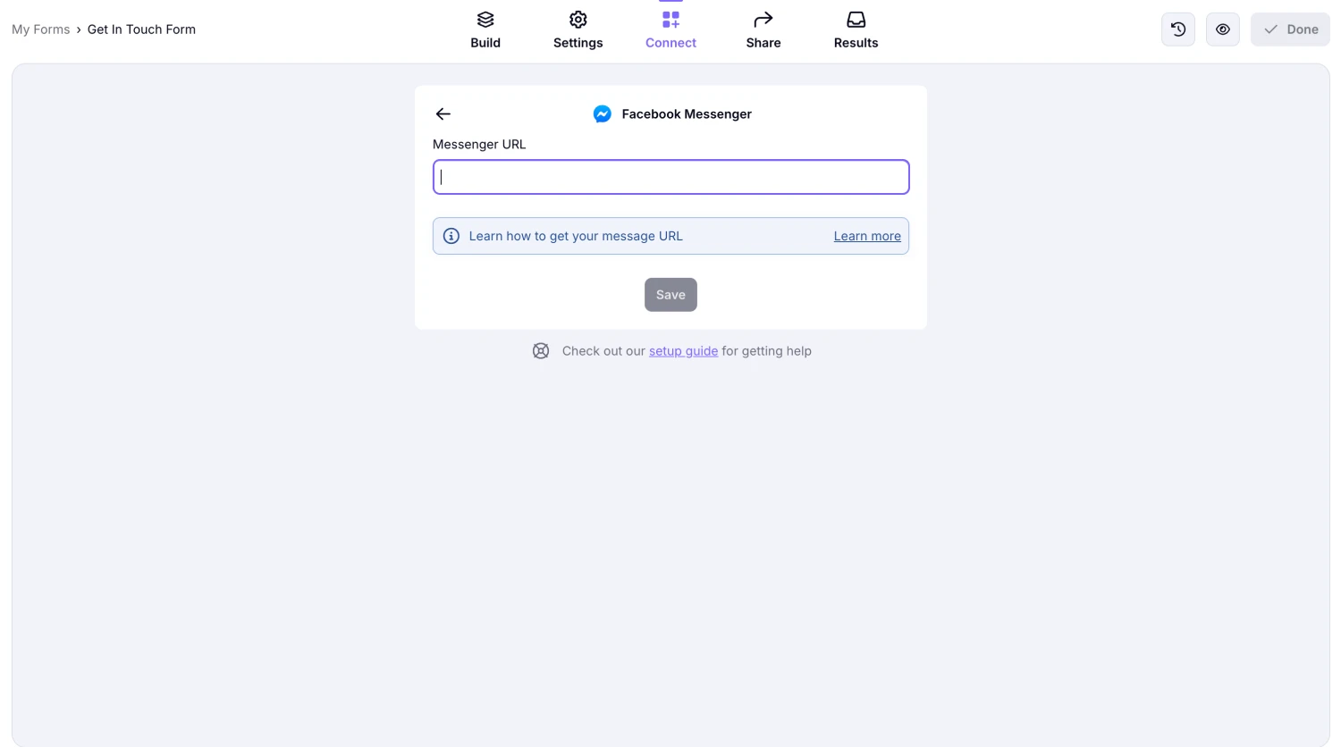 An image showing the Messenger URL area where you need to enter the URL you got earlier