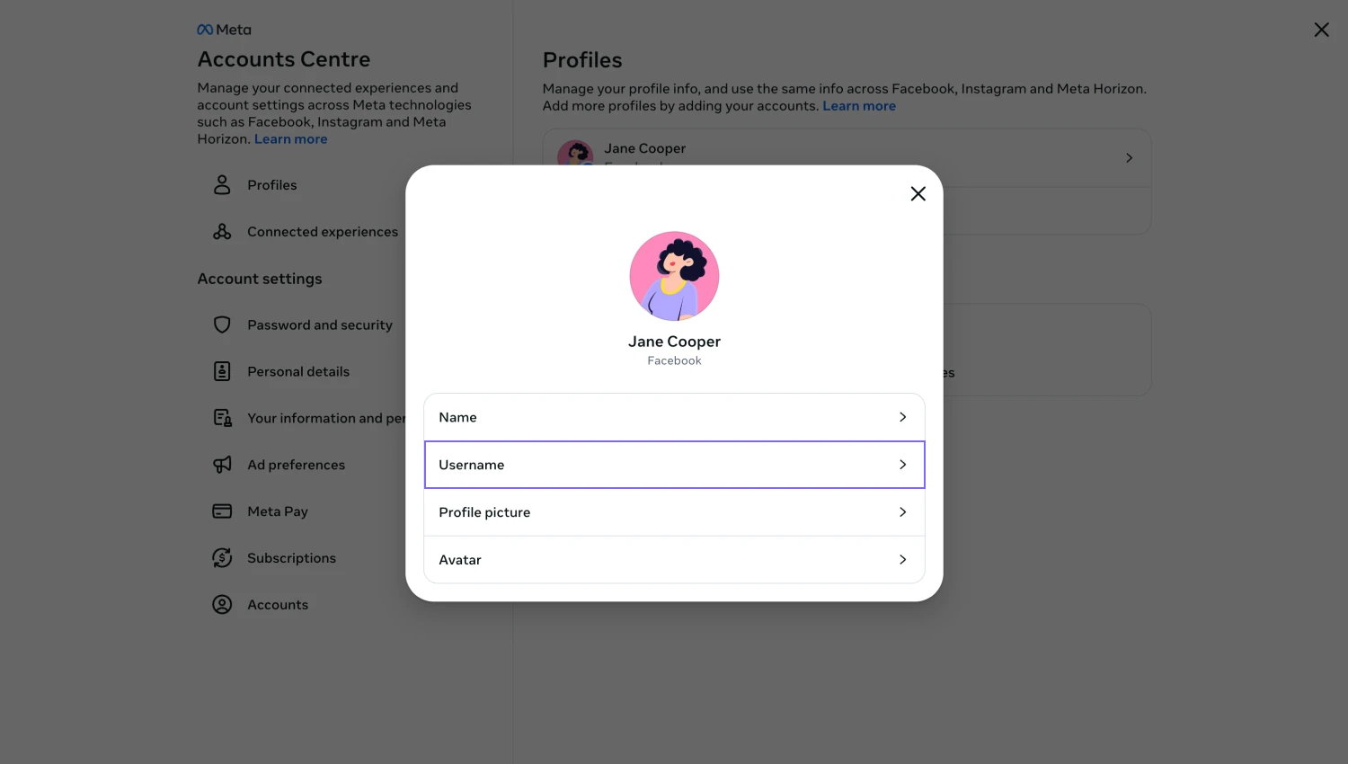 An image showing the “Username” tab where you can check or set your username