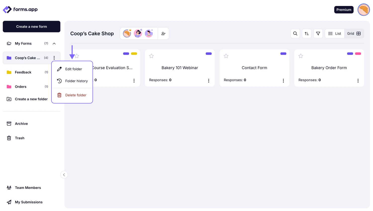 An image showing how you can access the folder settings by clicking the three-dot menu on the folder needed