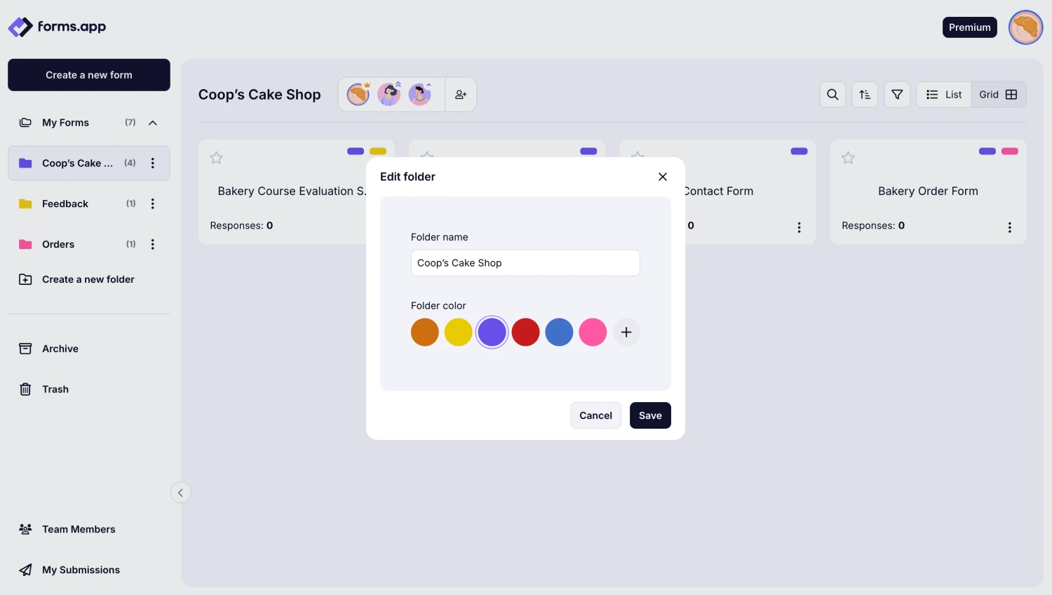 An image showing an option of selecting a preferred color for your folder from the same “Edir folder” menu