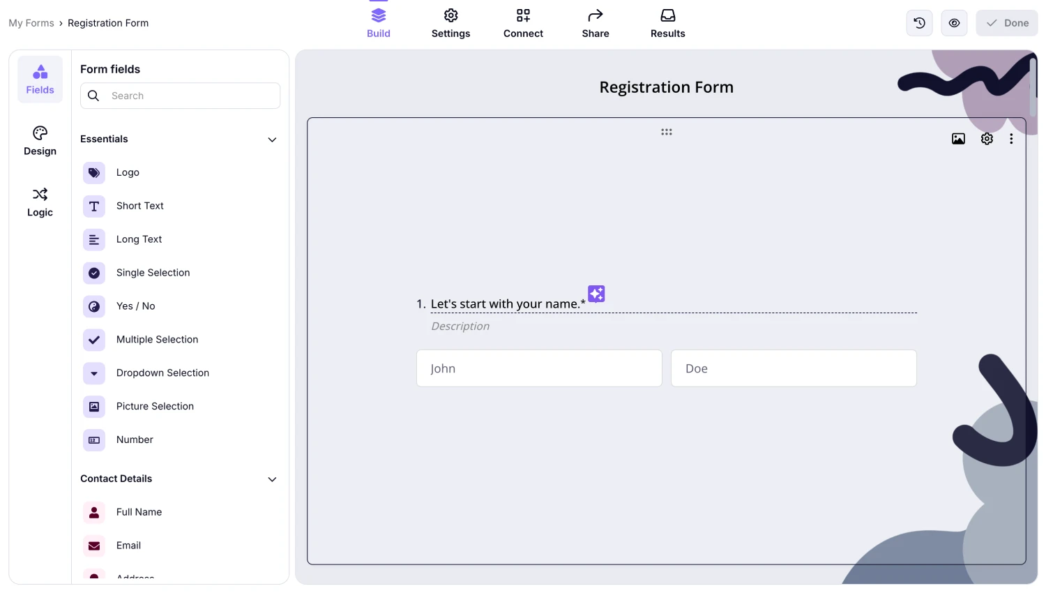 Workspace of forms.app