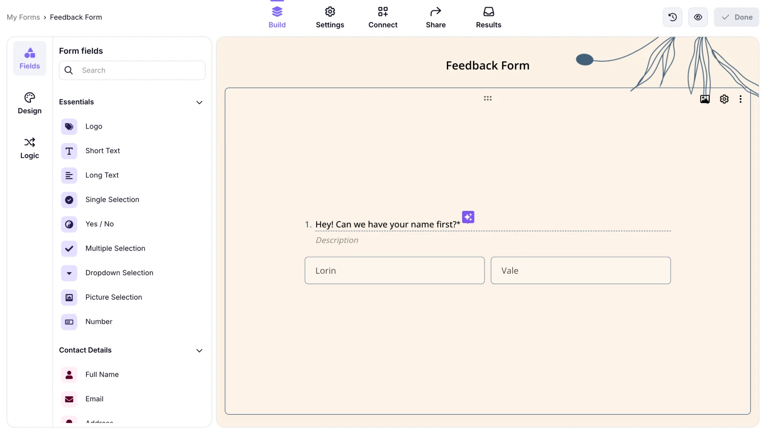 Workspace of forms.app