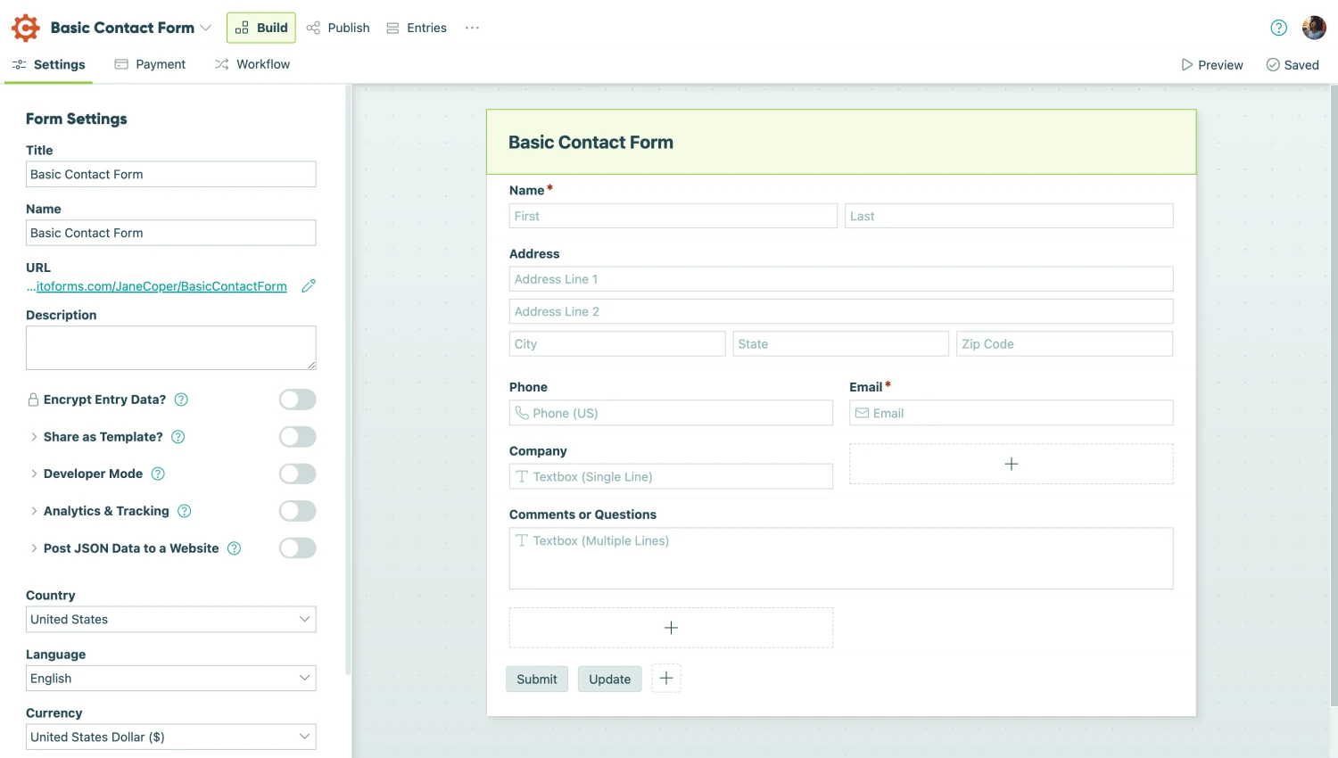 Workspace of Cognito Forms