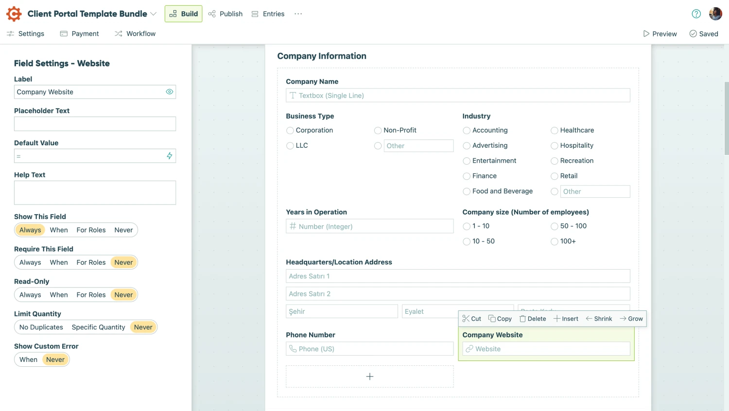 Workspace of Cognito Forms