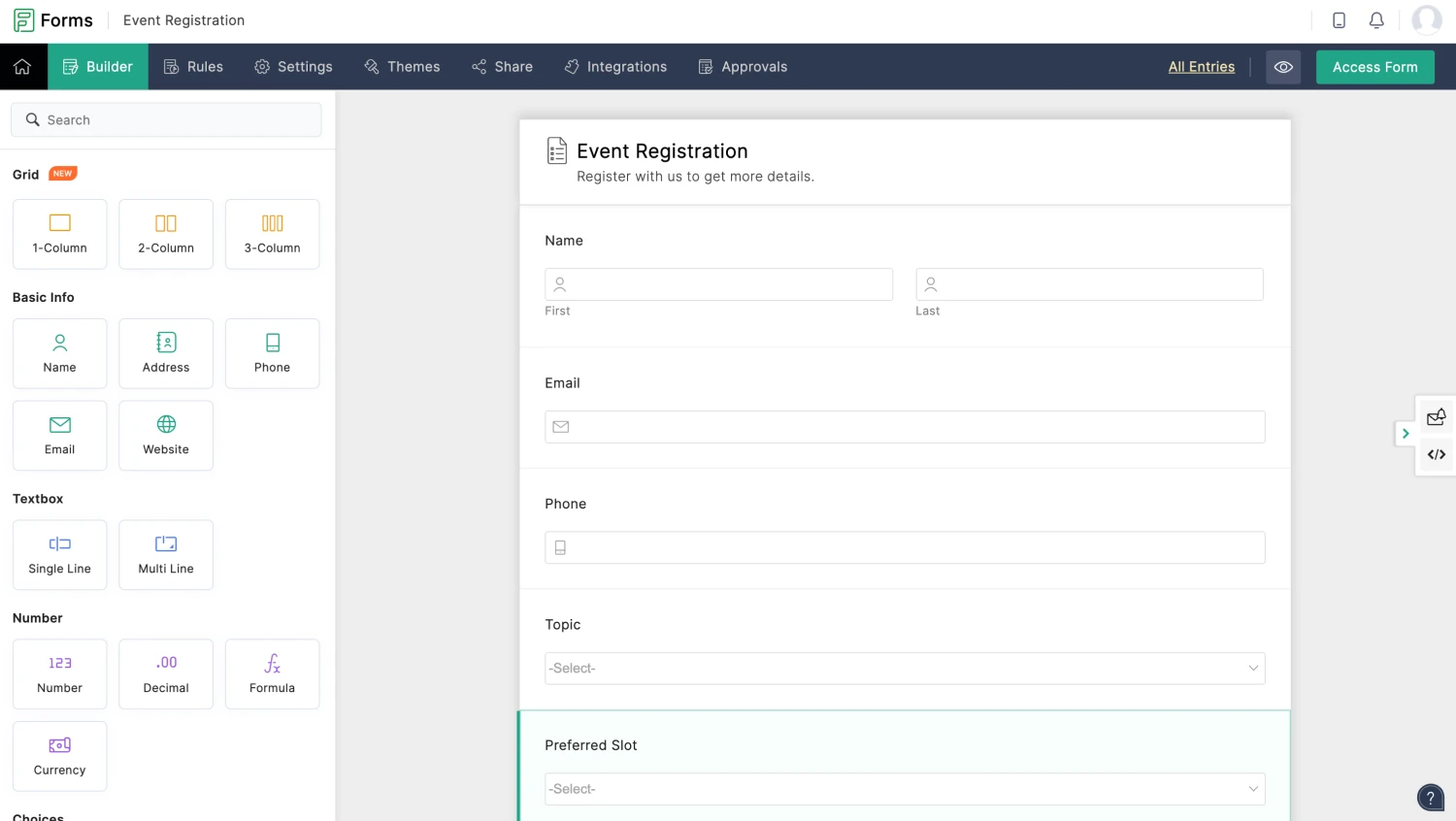 Workspace of Zoho Forms