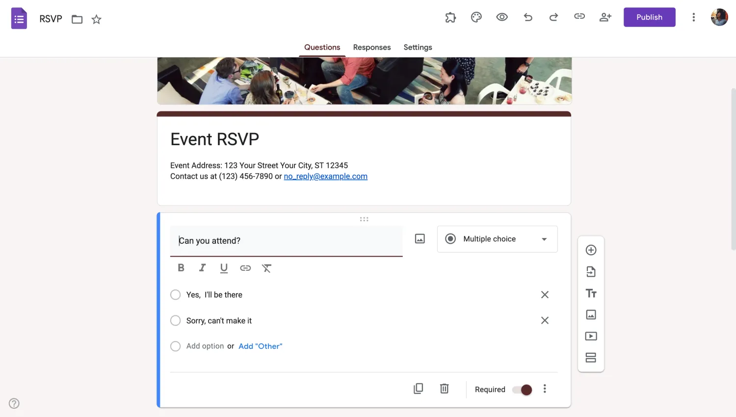 Workspace of Google Forms