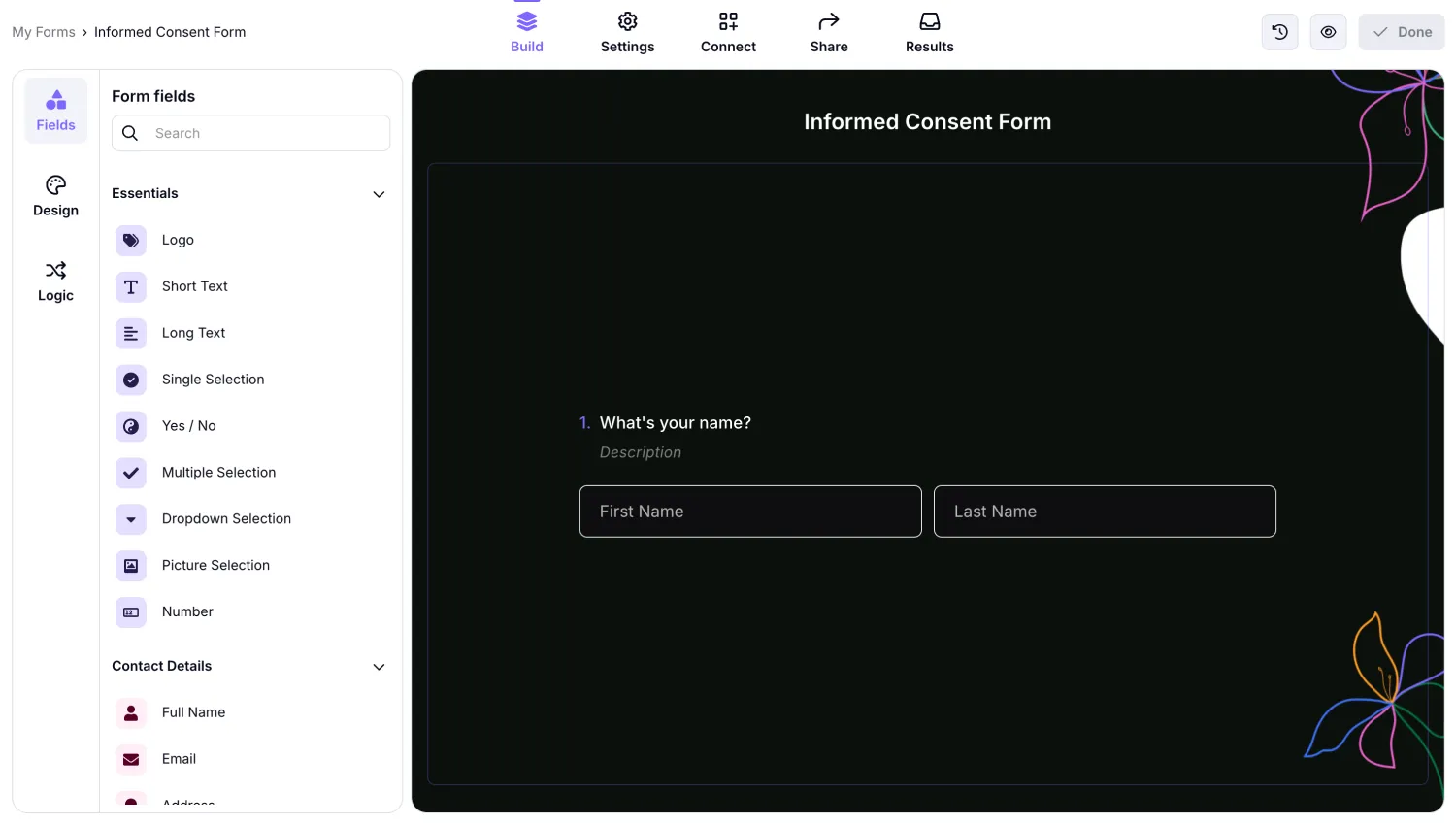 Workspace of forms.app