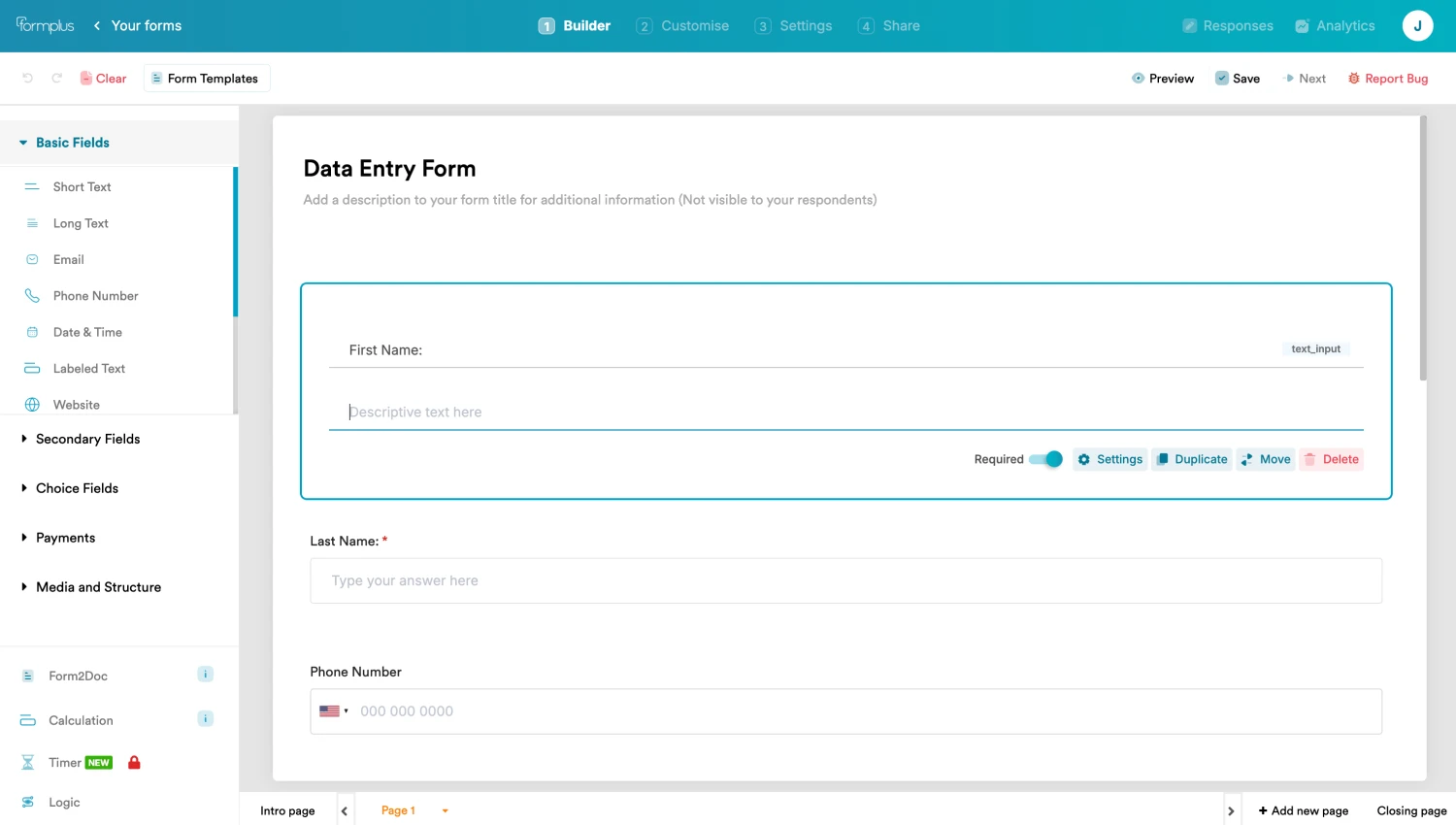 Workspace of Formplus