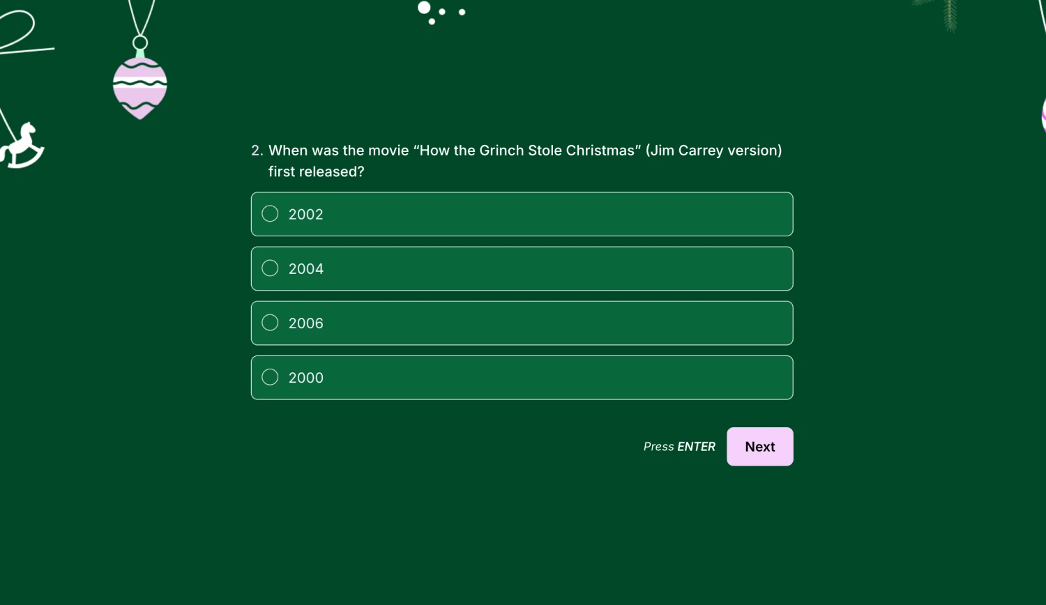 A quiz question about Christmas movies