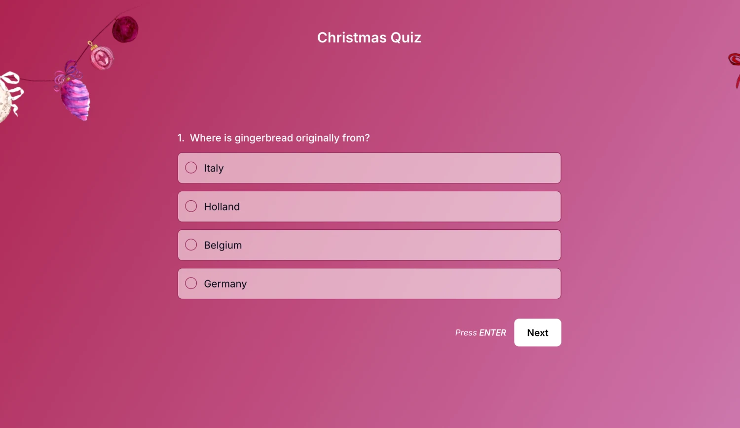 Make the quiz Christmas themed
