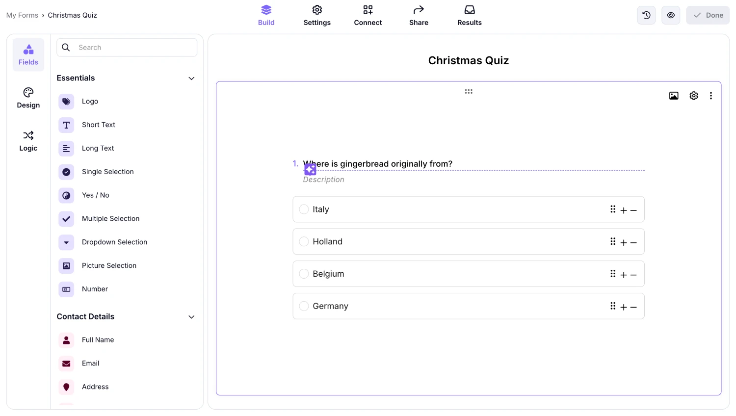 Add your quiz questions