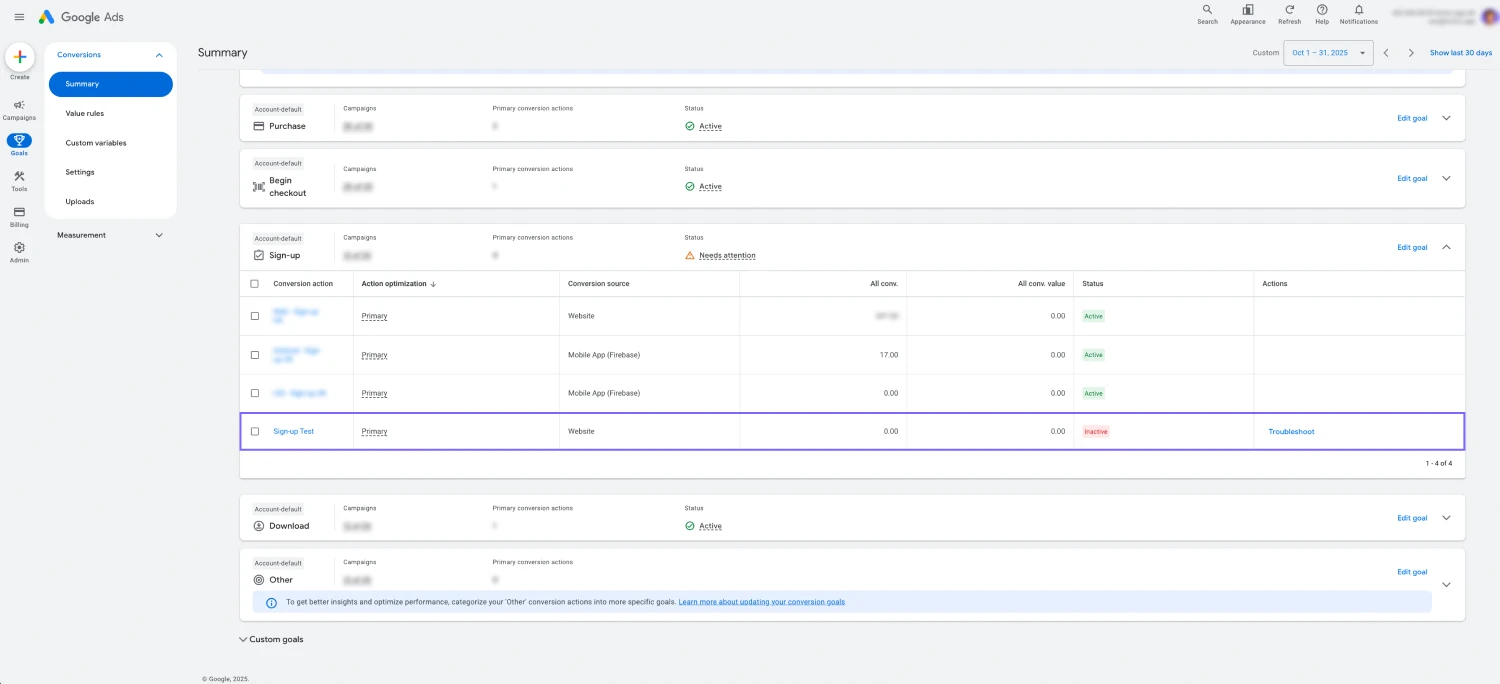 An image showing the “Google Ads” interface, where you will be able to check your conversions every time by accessing the “Summary” tab