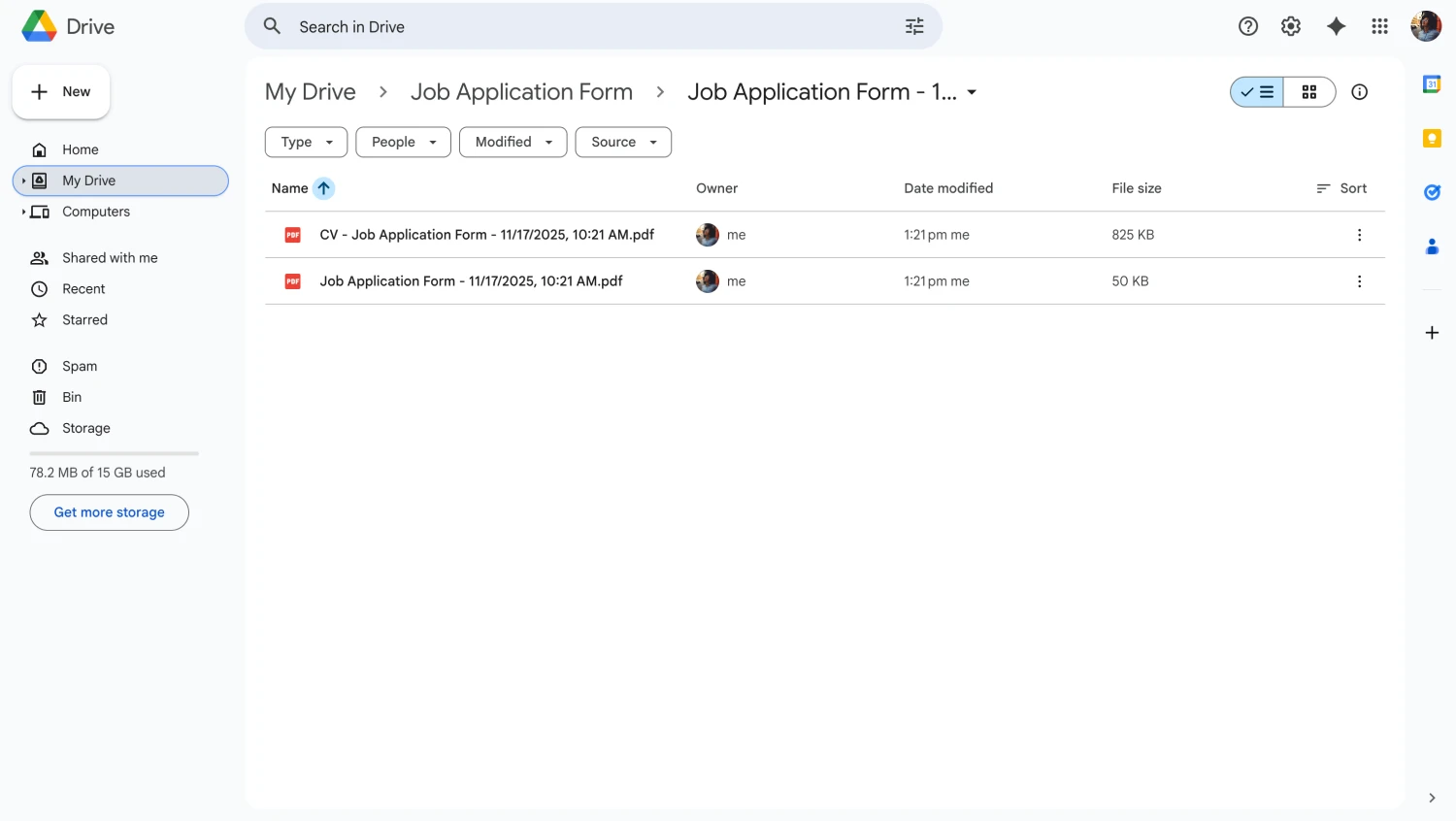 An image showing the “Drive” space where you will be able to find received files
