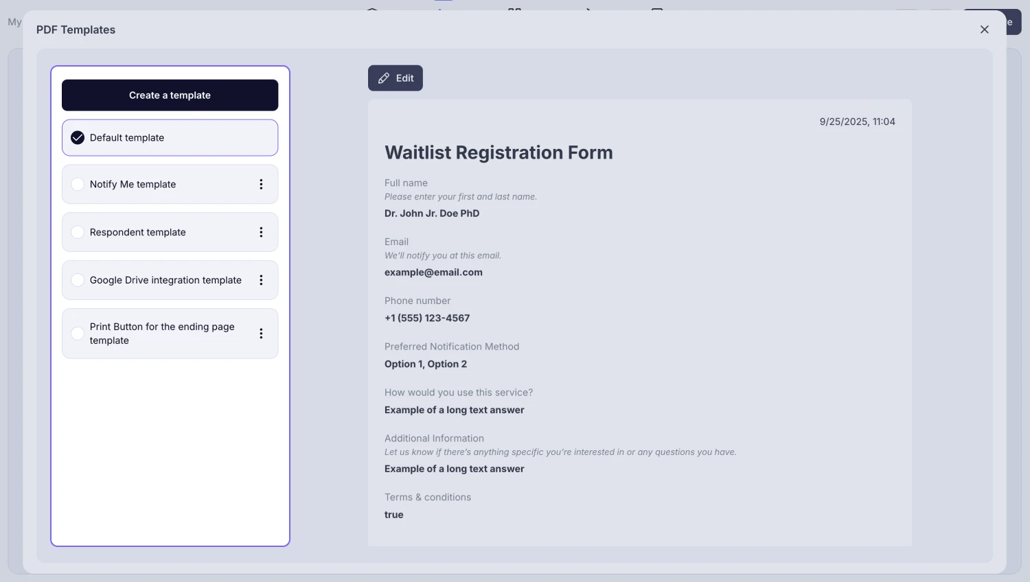 An image showing the PDF options you have on the left menu for your future “Notify Me” PDF template