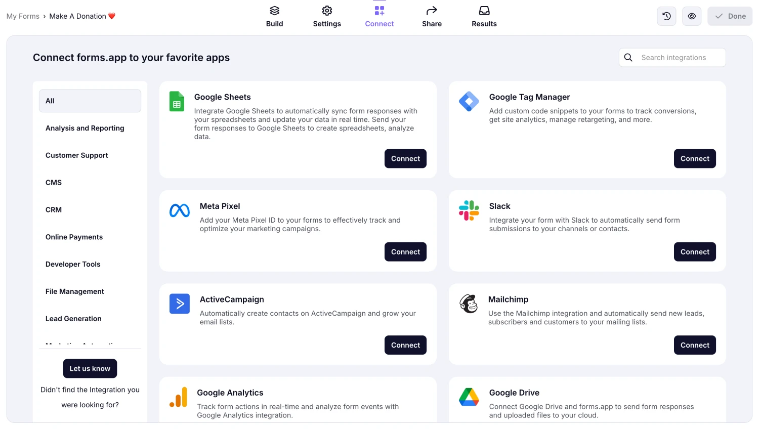 Connect other apps to your donation form