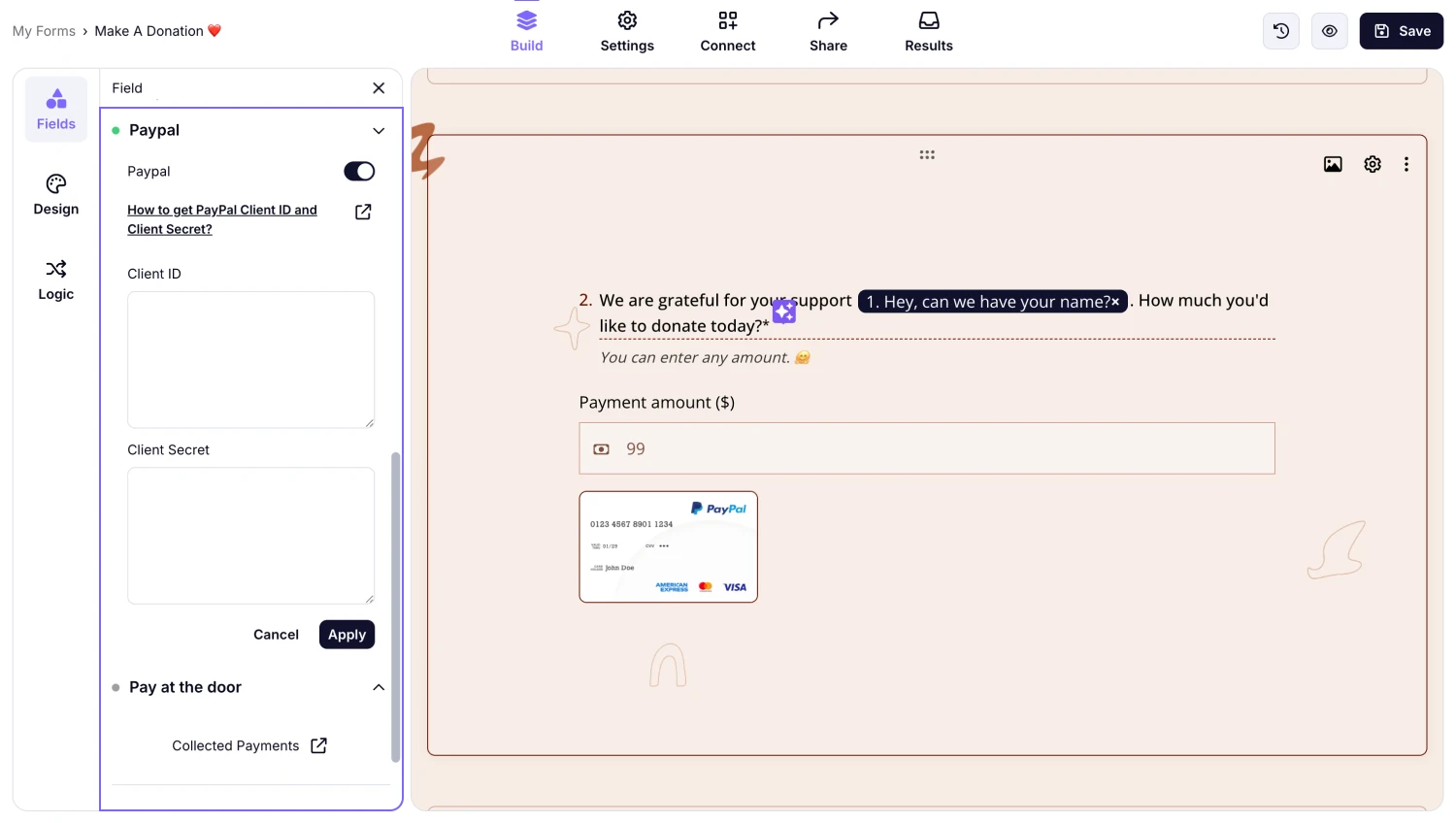 Use PayPal to collect donations