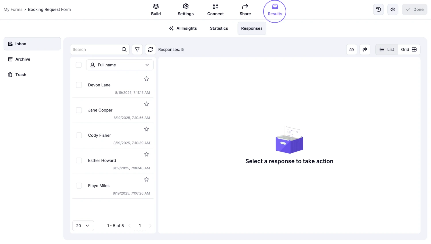 An image showing how to access the “Results” tab once you open your form