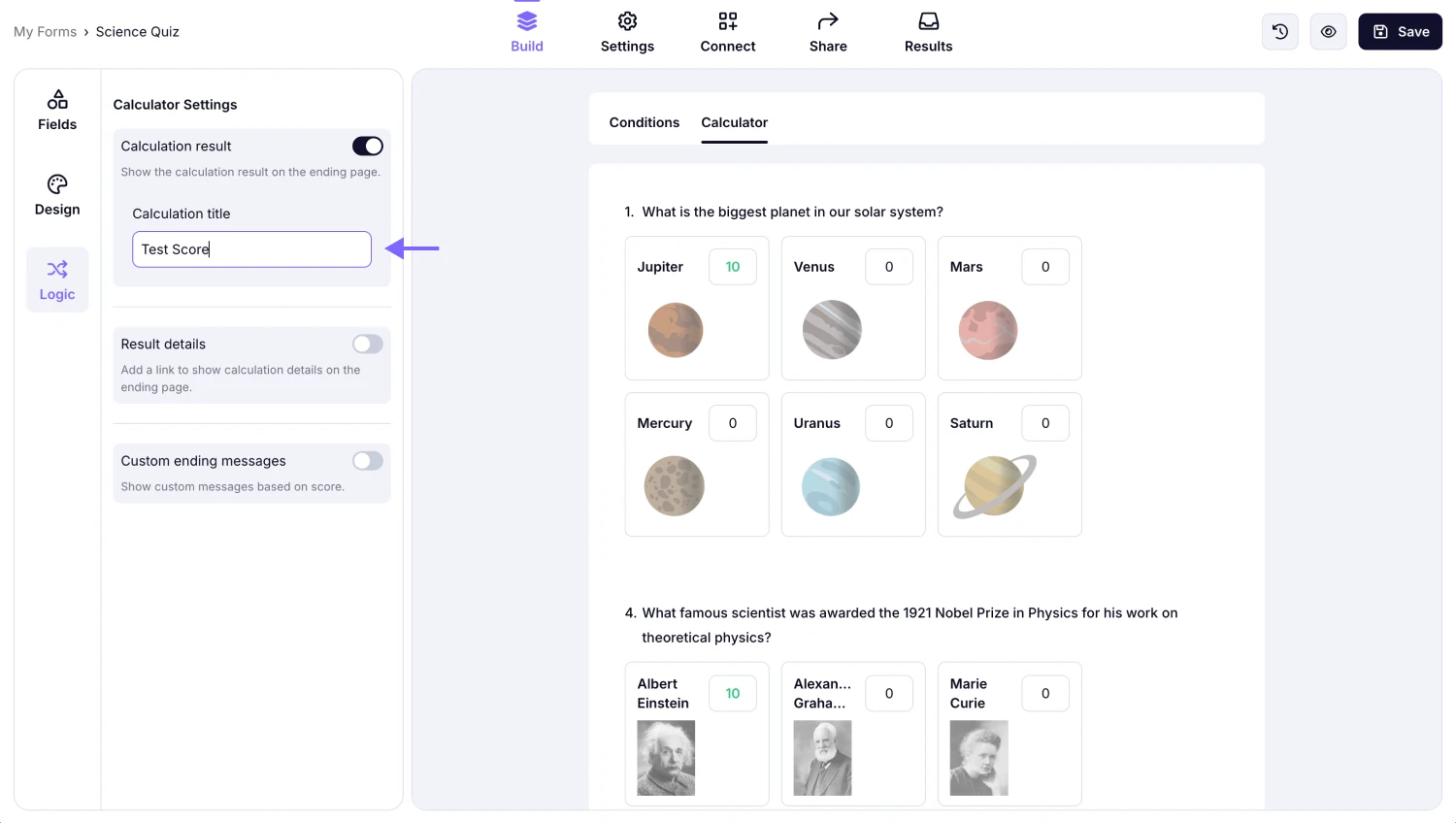 An image showing an example of the calculation title, which you can enter into the title area