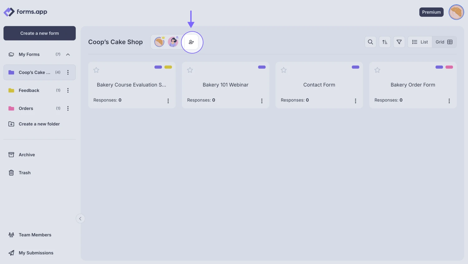 An image showing the “Add member” button, which is located next to your folder title