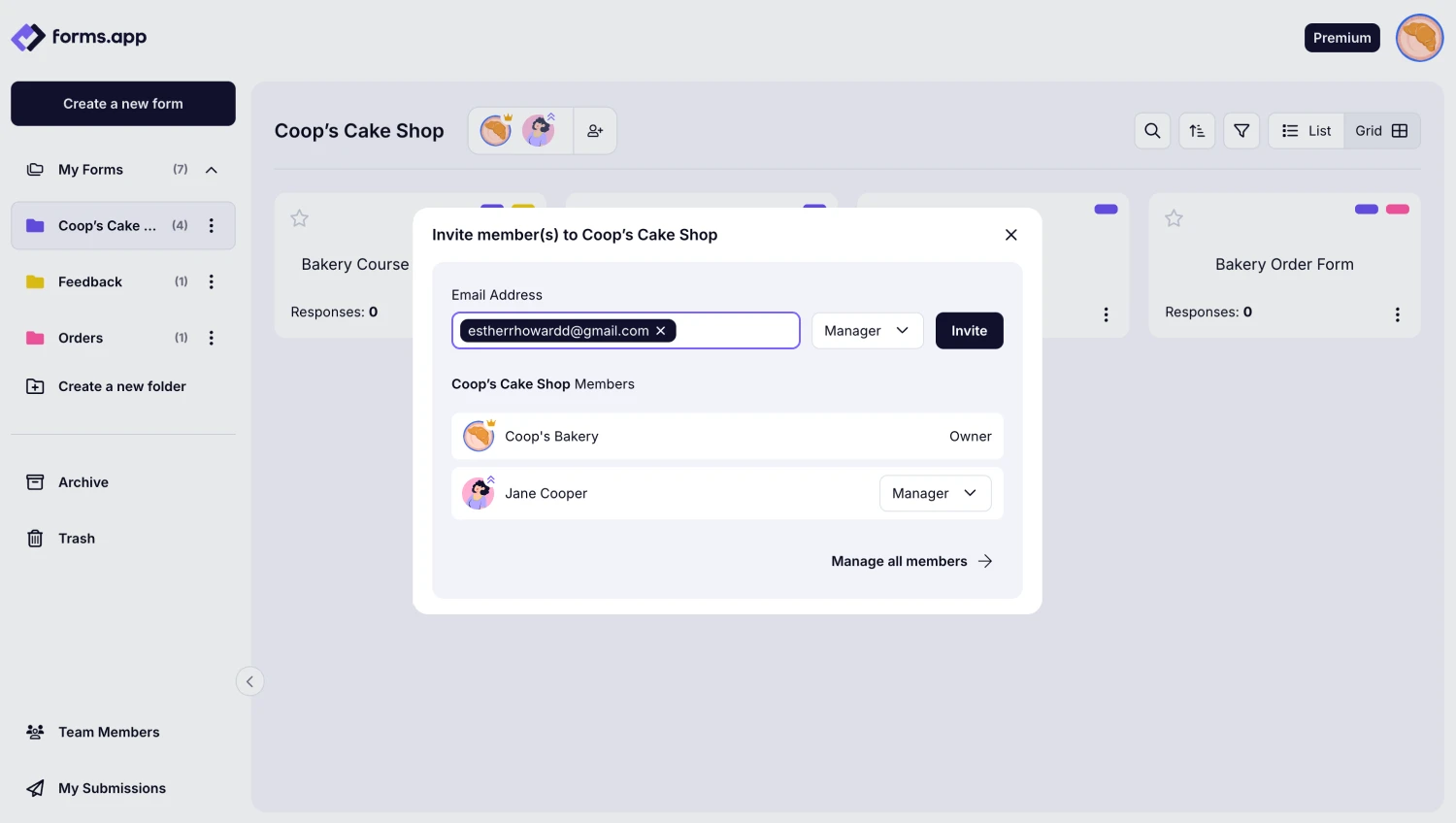 An image showing the area where you need to enter the email address of your future team member