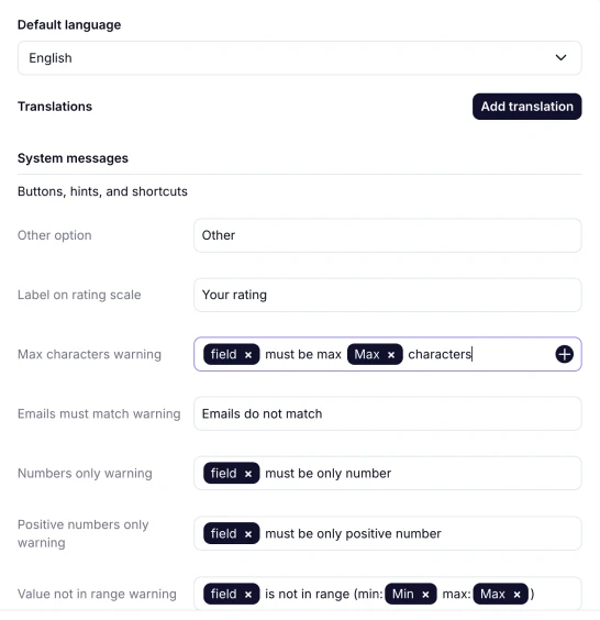An image showing changing text content of the buttons and warning messages of your form