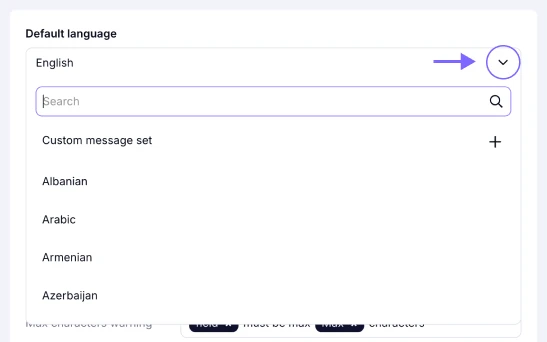 An image showing the dropdown menu with the languages