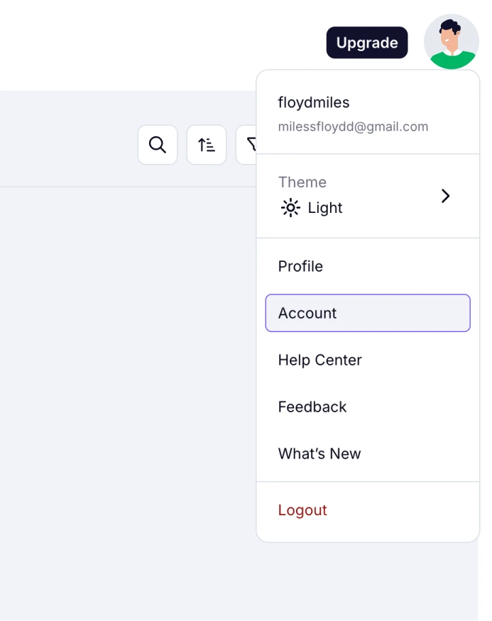 An image showing how you can access the “Account” tab from your Dashboard