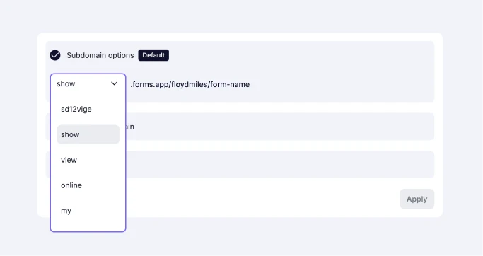 An image showing the opened menu of the subdomain options we provide