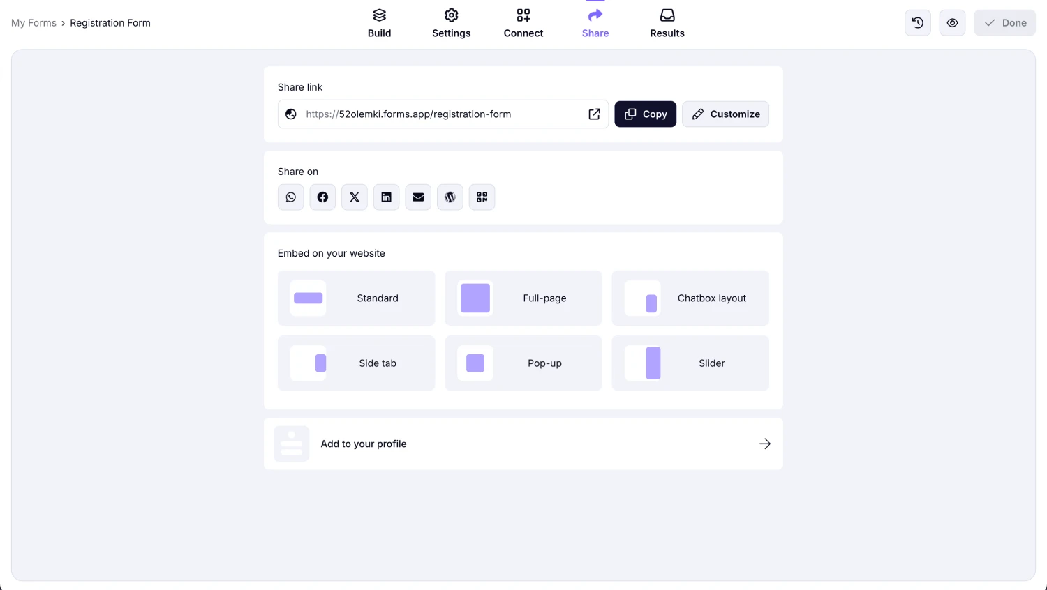 Share your registration form