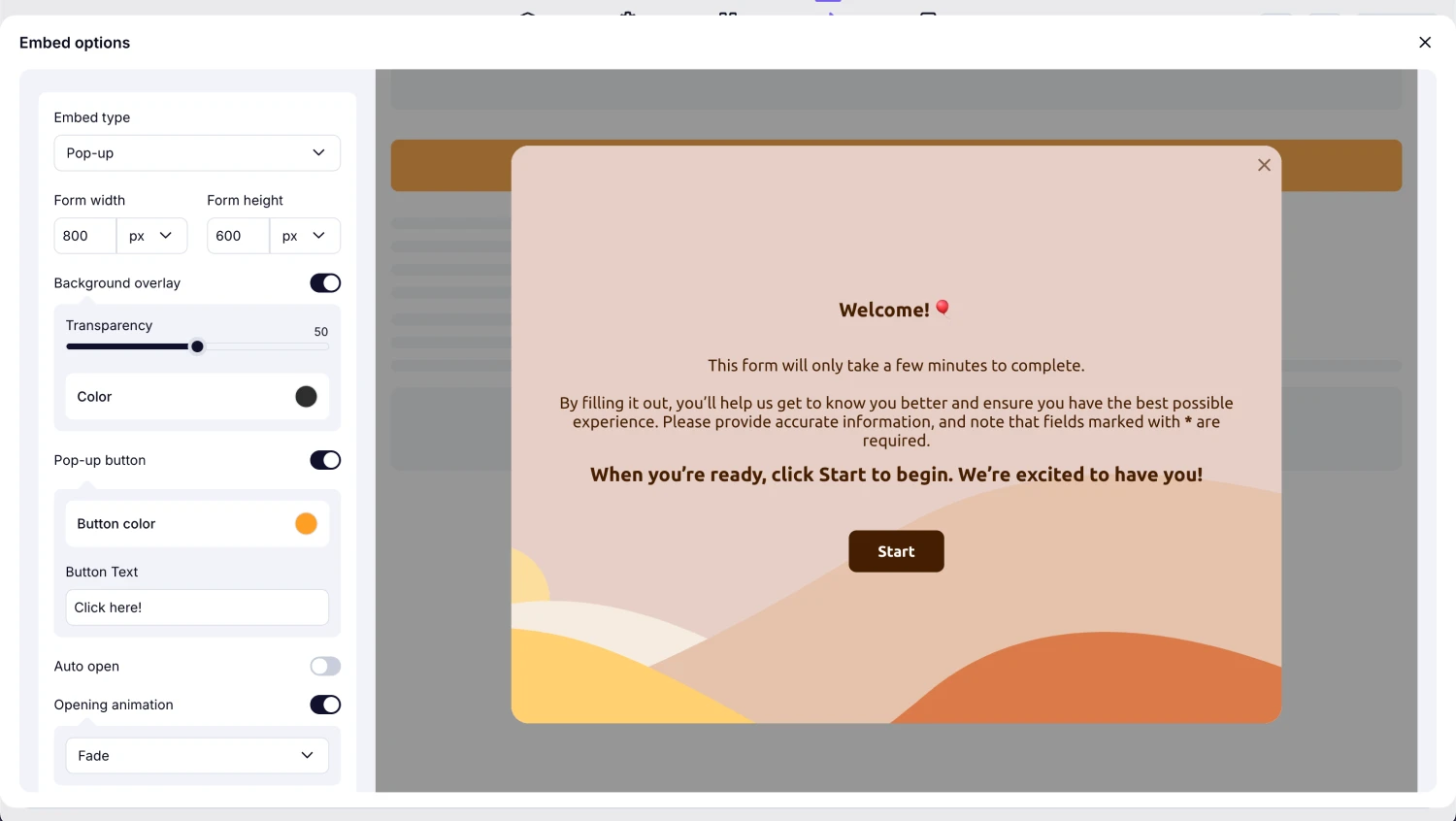 Embed the form into your website