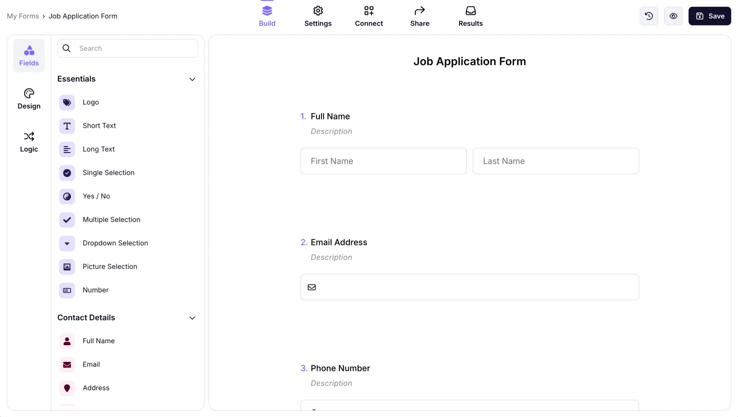 Add fields to your application form