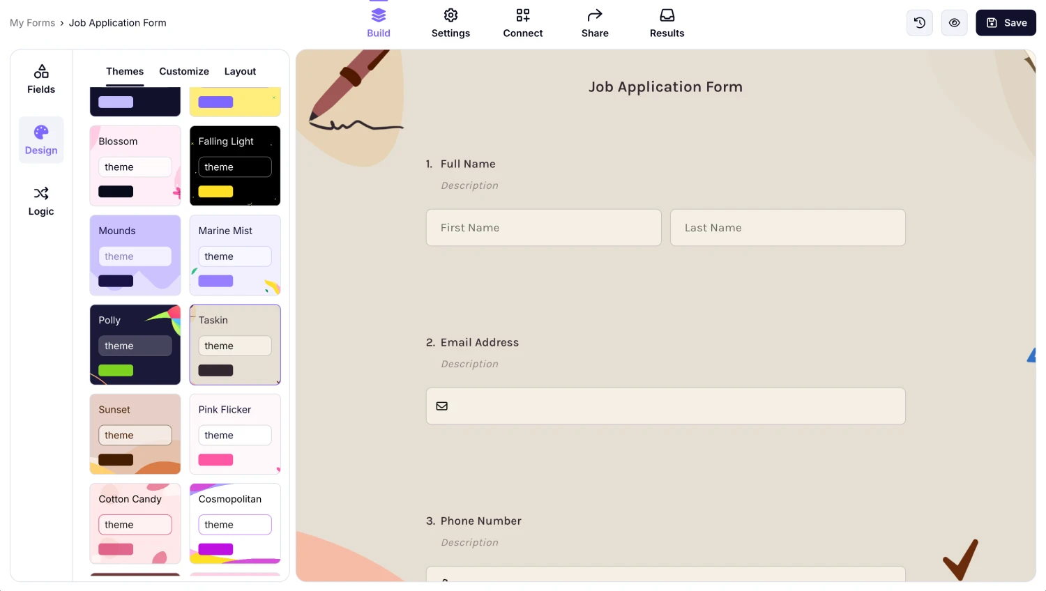 Change your application form’s design