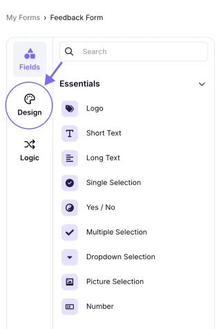 An image highlighting the Design tab from the Build section