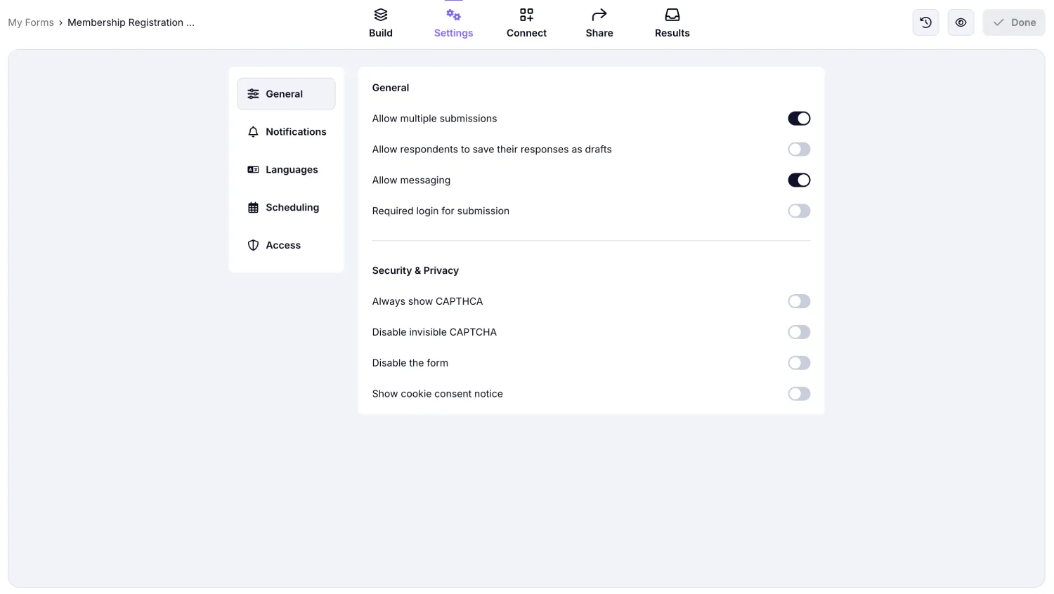 An image showing how you can access the “Settings” section to check all the settings of your form